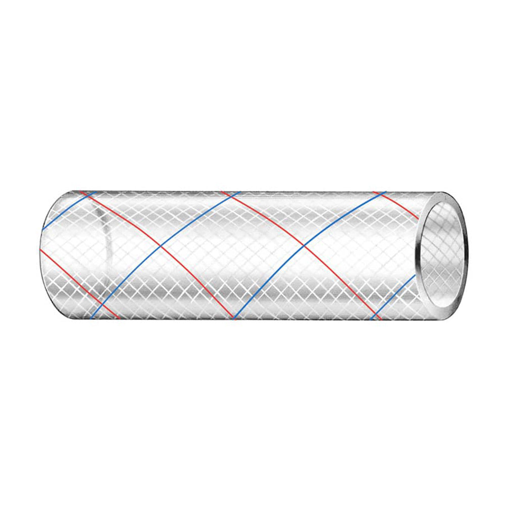 Trident Marine 3/8" x 50' Clear Reinforced PVC Hose Tubing Red and Blue Tracer