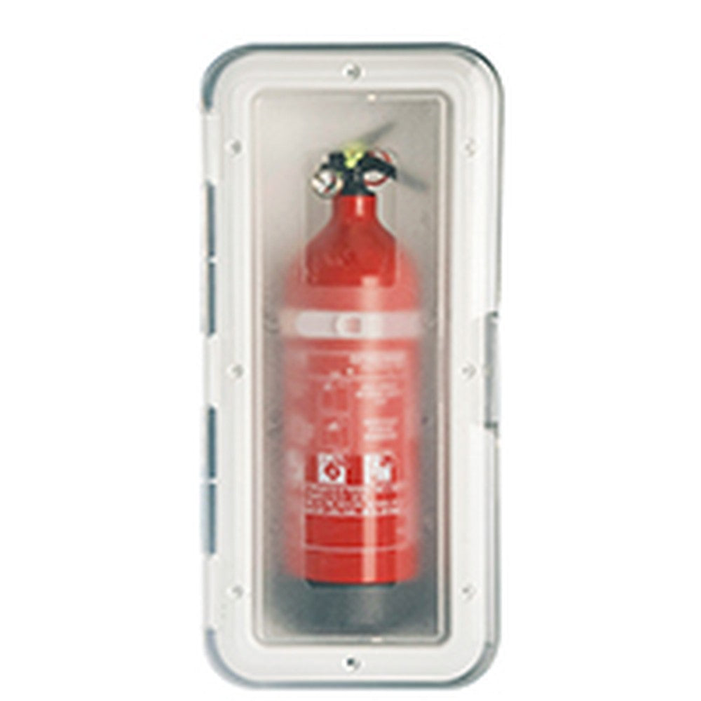 Nuova Rade Storage Case For Fire Extinguisher W/Trans. Door, 2.2 Lbs (1 Kg), White