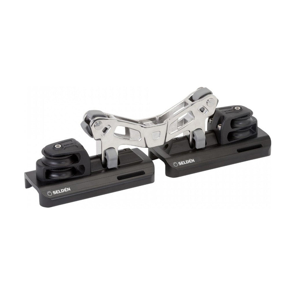 Selden System 42 - Double Main Ball Bearing Car Assembly, Double Plain Bearing Sheaves, 4:1 Purchase, Stainless Toggle Link with Stand Ups