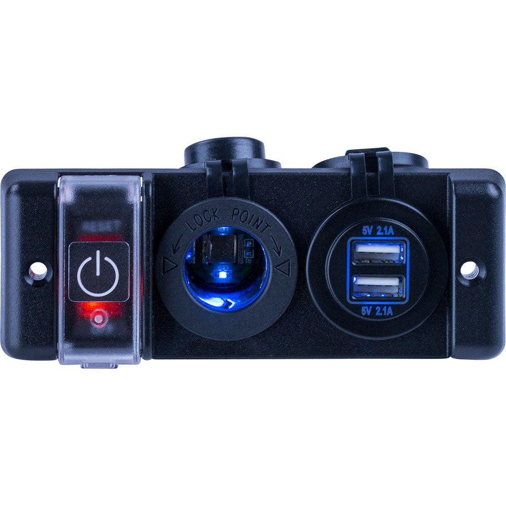 Sea-Dog Double USB and Power Socket Panel w/Breaker Switch