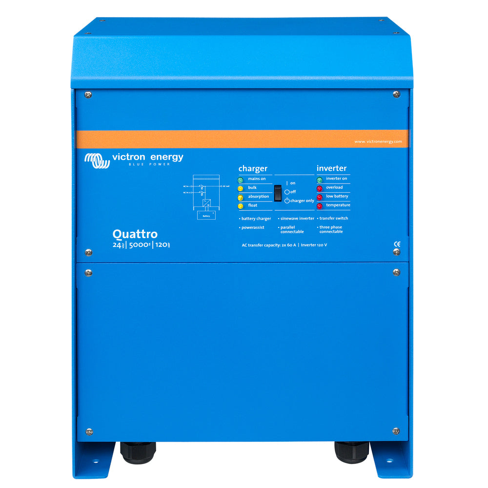 Victron Quattro Inverter/Charger 24V DC - 5000W - Dual 100AMP 120V AC Inputs - Auto Transfer Switch - 120AMP Battery Charger - Stackable (QUA245023110)