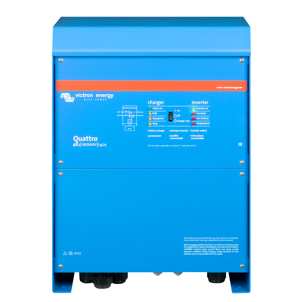 Victron Quattro Inverter/Charger 48 VDC - 10,000W - Dual 100AMP 120V AC Inputs - Auto Transfer Switch - 140AMP Battery Charger - Stackable (QUA483100100)