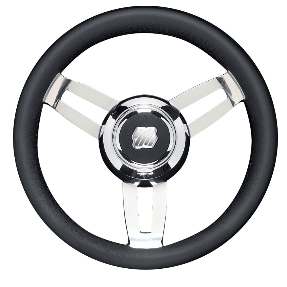 Uflex Morosini 13.8" Steering Wheel - Black Polyurethane w/Stainless Steel Spokes and Chrome Hub