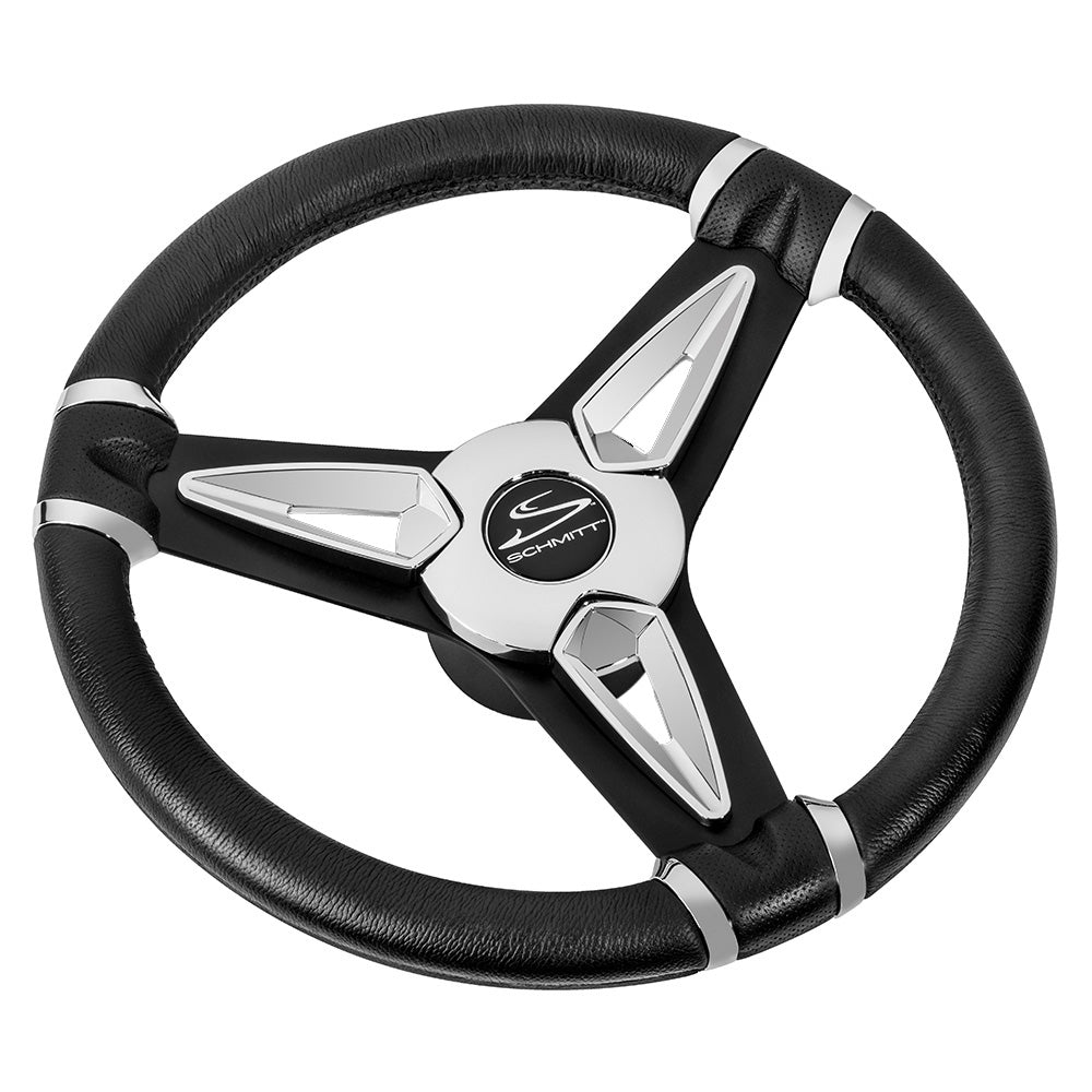 Schmitt Marine PU50 14" Wheel - Chrome Cap and Spoke Inserts - Black Spokes - 3/4" Tapered Shaft