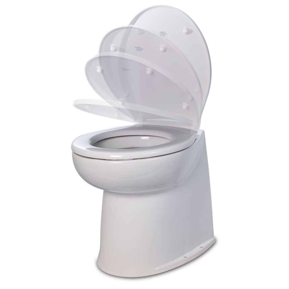 Jabsco Deluxe Flush 14" Straight Back 24V Raw Water Electric Marine Toilet w/Remote Rinse Pump and Soft Close Lid