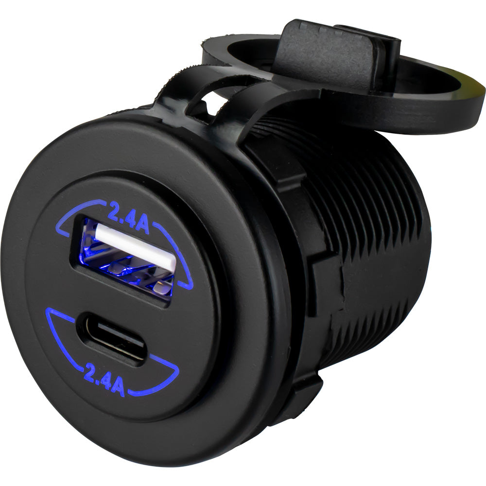 Sea-Dog Round Dual USB and USB-C Power Socket
