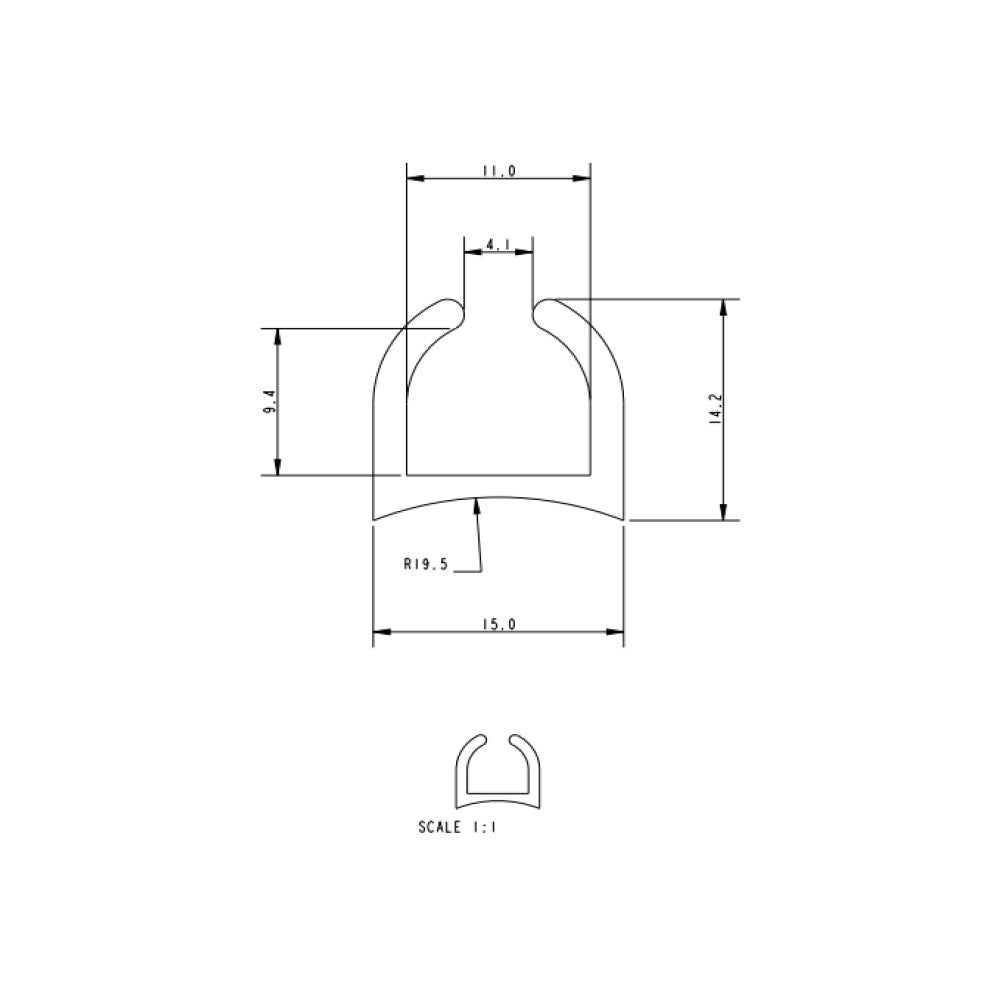 Allen Track - Luff Groove Anodised & Undrilled (Aluminum) - Black - Suits Slug A.158 & A.958 - W: 0.19 in (5 mm) & L: 19.7 ft (6 m)