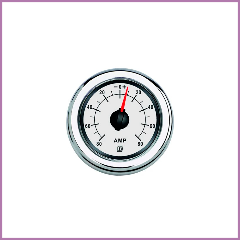 Vetus Ampmeter, white, 12/24 V (+/- 50A), cut-out size Ø 52 mm (incl. shunt)