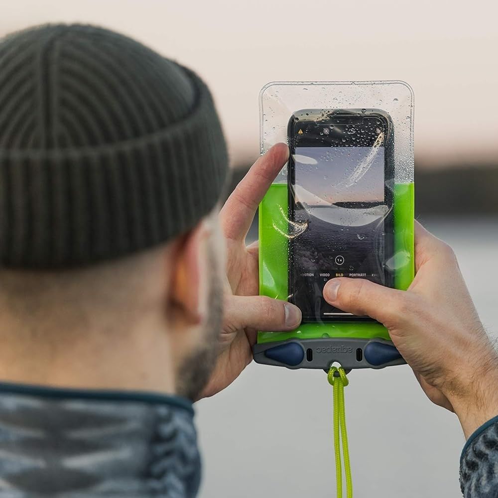 Aquapac Compact Plus Lime Green - Grey Clamp - Blue Levers - Acid Green Cord