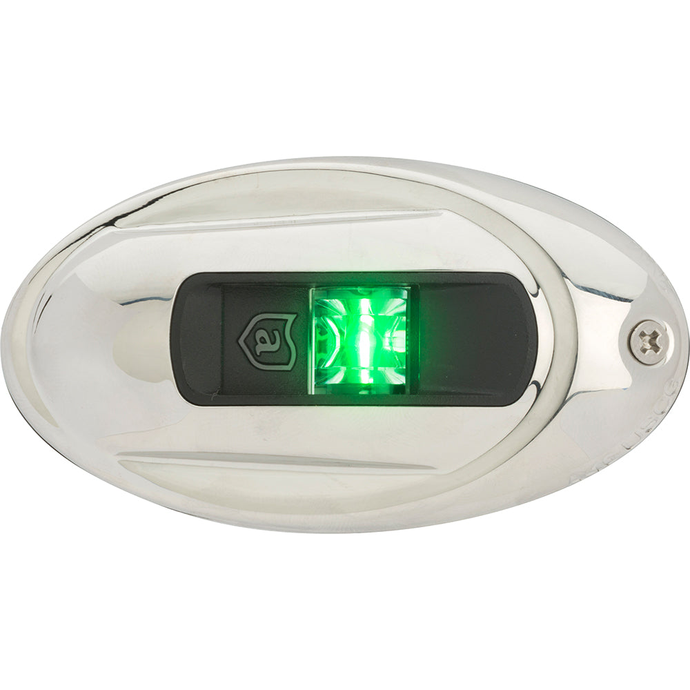 Attwood Side Lights - Oval - Vertical Mount - Green - Stainless Steel - 112.5° - 2 nm