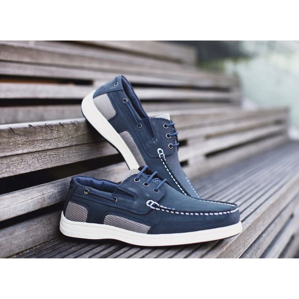 Crazy 4 Sailing Men's  Atlantic 3-Eye Leather Shoes (Navy)