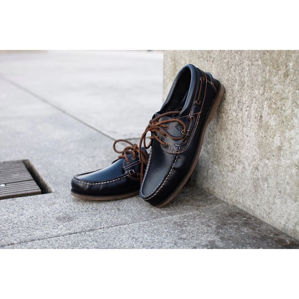 Crazy 4 Sailing Men's Comfort 3-Eye Leather Shoes (Navy)