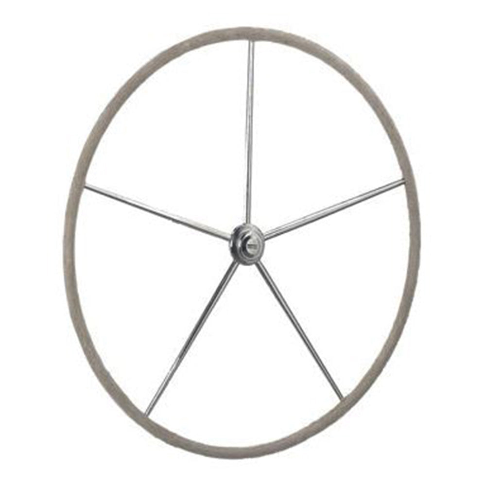 Edson Sailboat Steering Wheel - Destroyer 44 in (1118 mm) - Dished w/ Standard Hub (Stainless Steel) - Inc. Leather Cover (Grey)