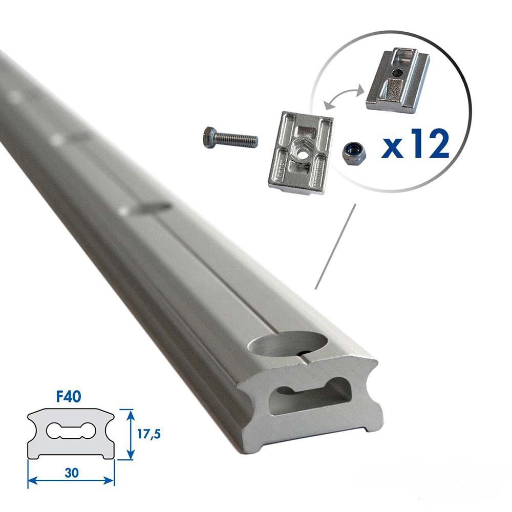Facnor Track - FACSLIDE+ w/ Flat Slugs No3 (Aluminum) - W: 1 in (25.5 mm) & L: 5.6 ft (1.7 m)