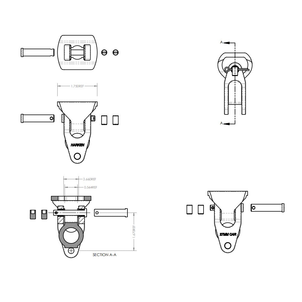 Harken Midrange Standup Toggle 1 1/16 in (27.0 mm) - Block Pin Dia: 1/4 / 5/16 in (6.0 / 8.0 mm)