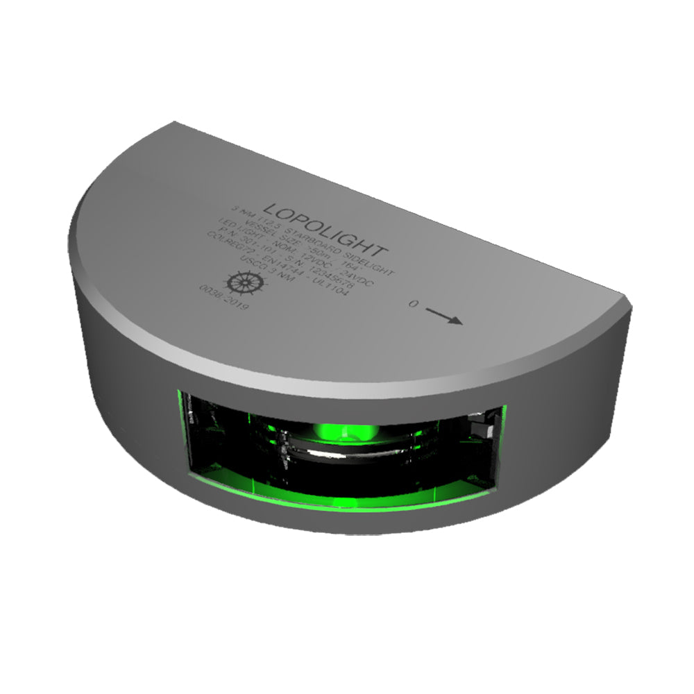 Lopolight Side Lights - Vertical Mount 112.5° 3nm Green (Silver Housing)