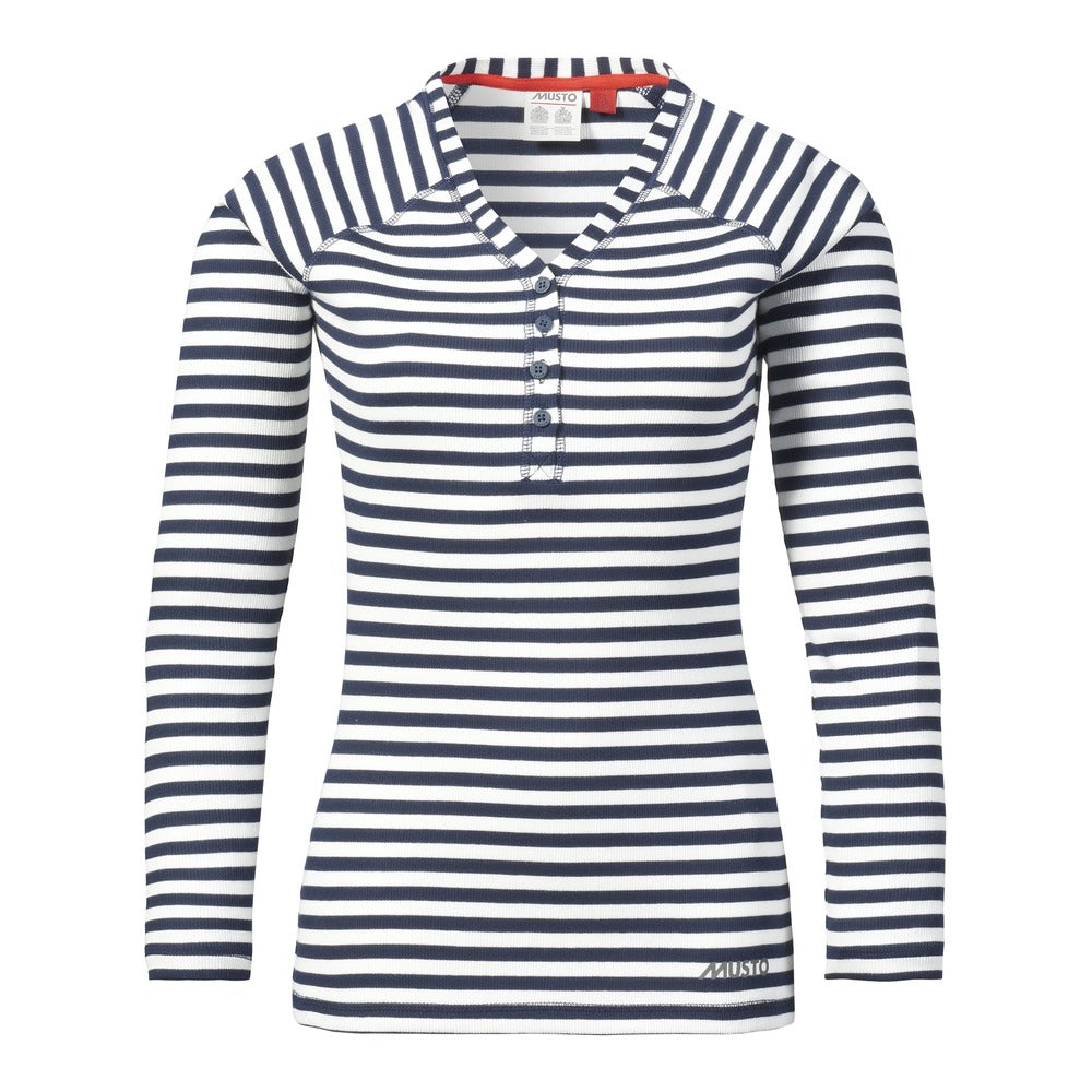 Musto Women's Marina Long Sleeve Henley - Antique Sail White / Navy