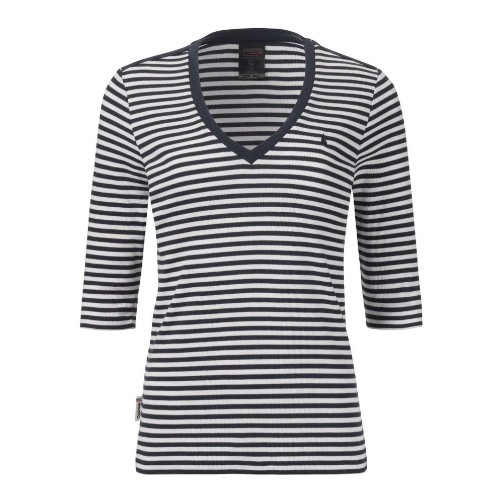 Musto Women's Classic V-Neck Stripe Tee - Navy / White Stripe