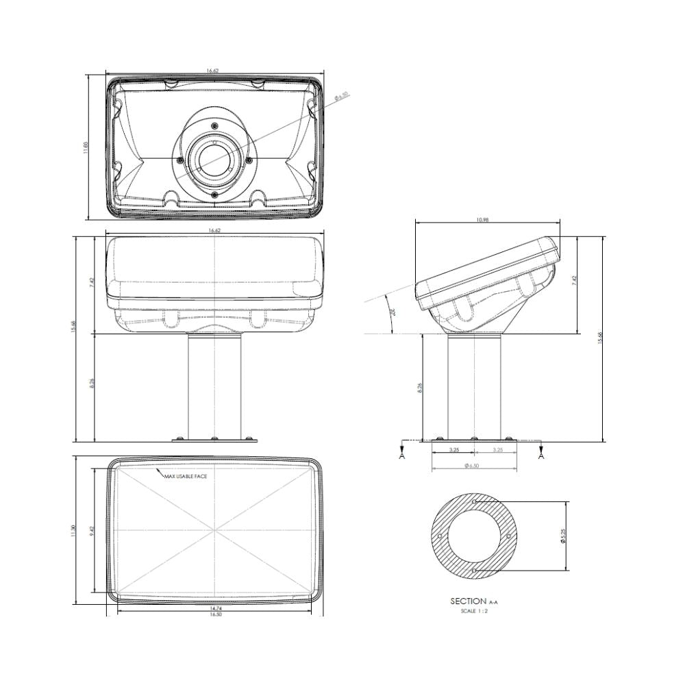 Navpod PedestalPod 70° Pre-Cut for Humminbird SOLIX 12 (Carbon Series)_Additional1