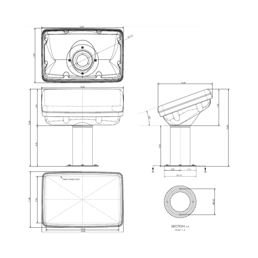 Navpod PedestalPod 70° with 8.25" Tall Pedestal Base Pre-Cut for Garmin GPSMAP 1242xsv/1222xsv/1_Additional1