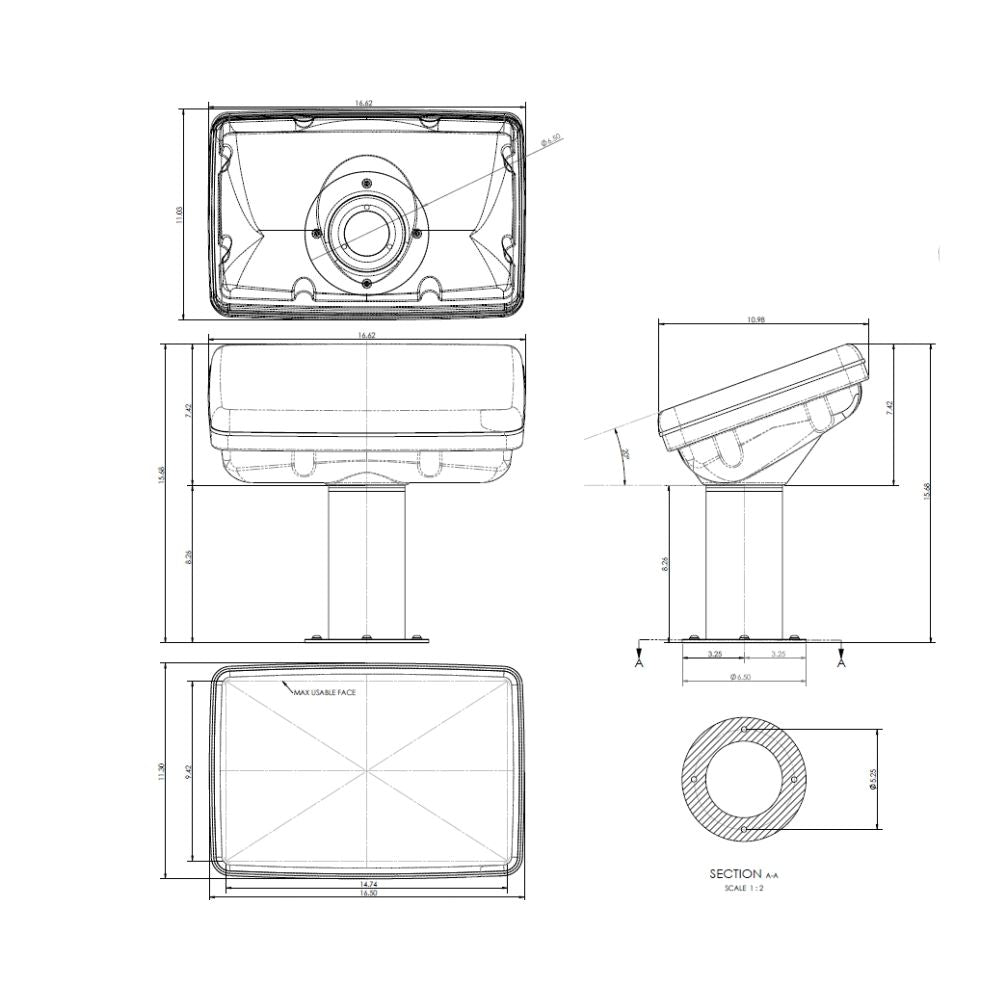 Navpod PedestalPod 70° with 8.25" Tall Pedestal Base Pre-Cut for Garmin GPSMAP 1222 PLUS/1222xsv_Additional1