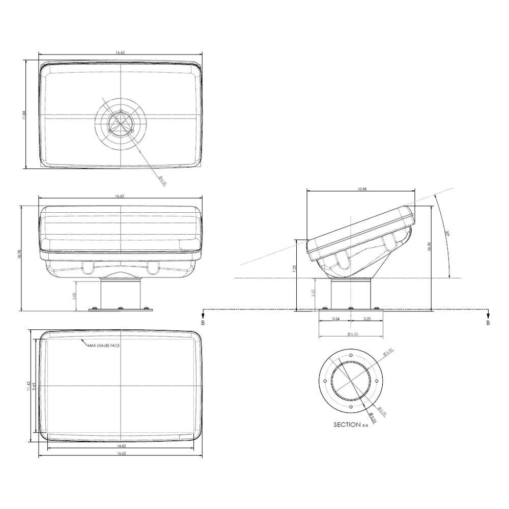 Navpod PedestalPod 70° Pre-Cut for Humminbird SOLIX 12 w/ 3" Tall Base (Carbon Series)_Additional1