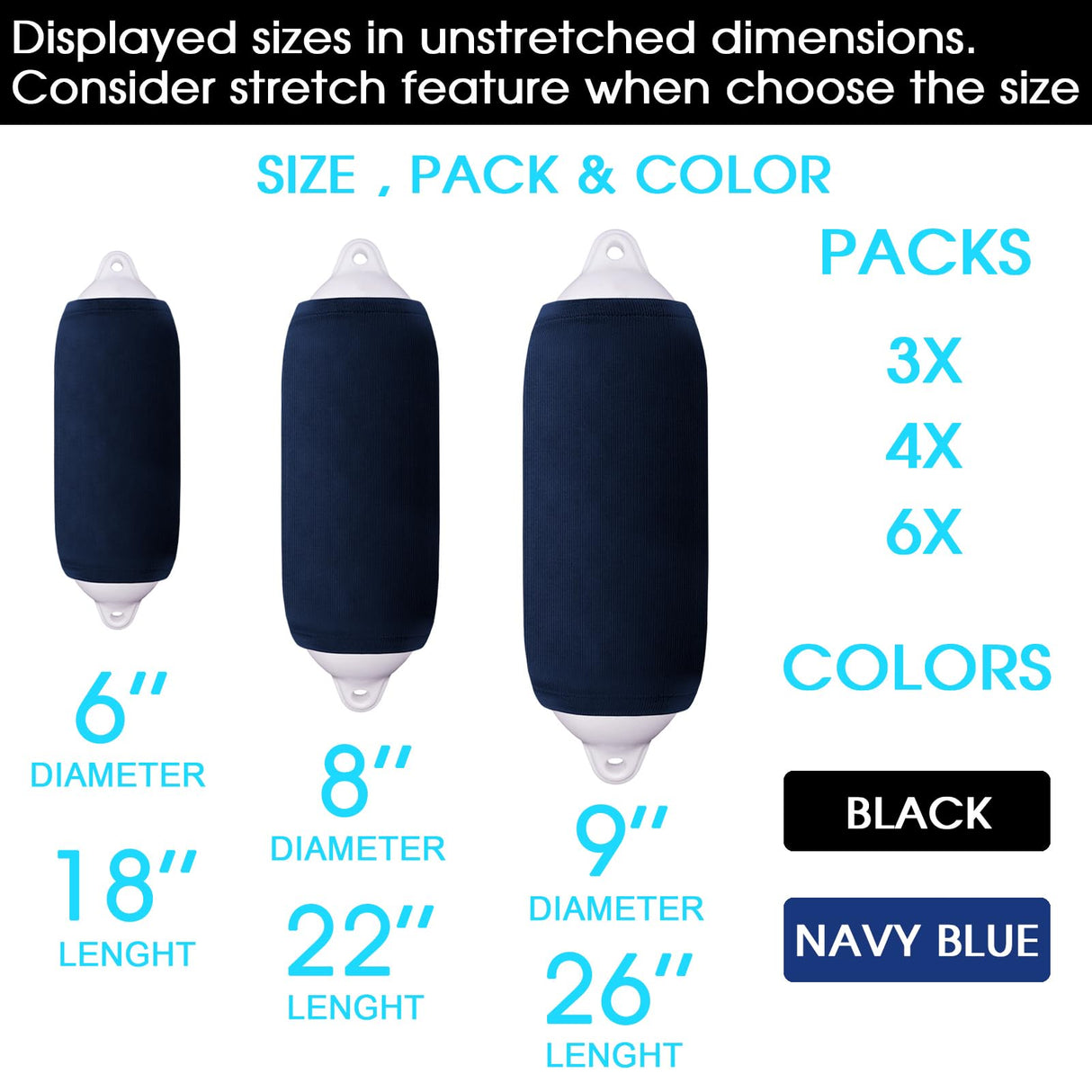 Ocean Fender Cover, Fits R7 (Double Thickness), Navy Blue