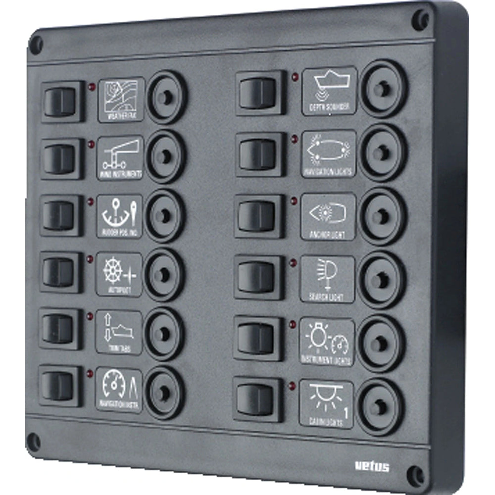 Vetus Switch panel type P12 with 12 circuit breakers, 24V