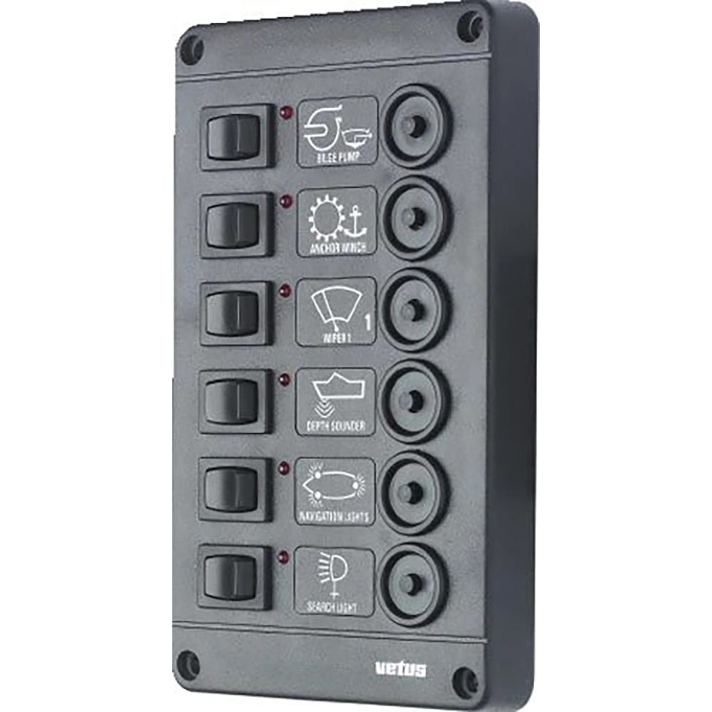 Vetus Switch panel type P 6 with 6 circuit breakers, 24V