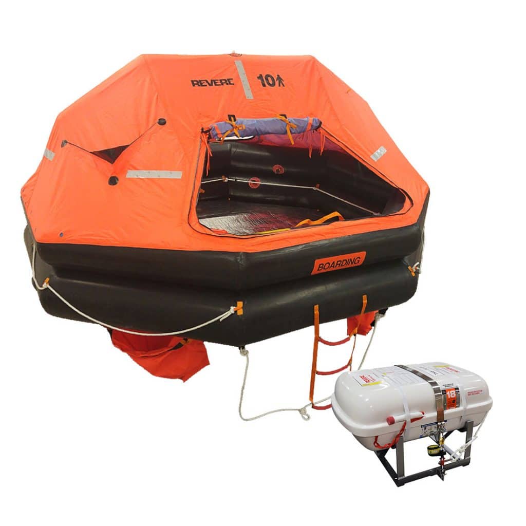 Revere Liferaft USCG/Solas Ellipse, 16 Prs, Round Canister (A), W/Hru And Cradle