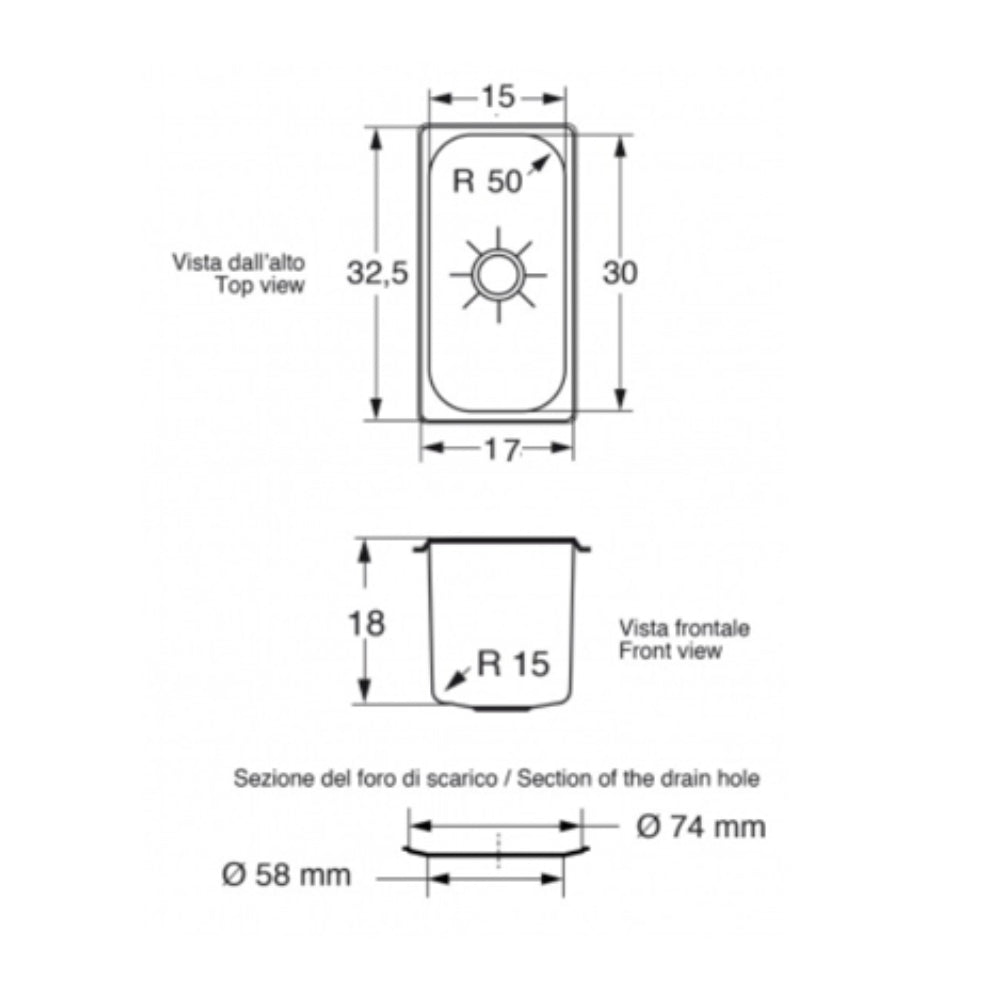 Scandvik Sink - Single Rectangular A (Stainless Steel) w/ Mirror Finish - Depth: 7 in (177.8 mm) & Flange: 7/16 in (11.11 mm) (10213)