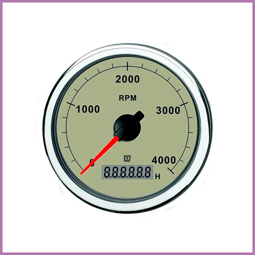 Vetus Revolution counter/hour counter, cream, 12/24V, (0-5000 RPM), cut-out size Ø 100 mm