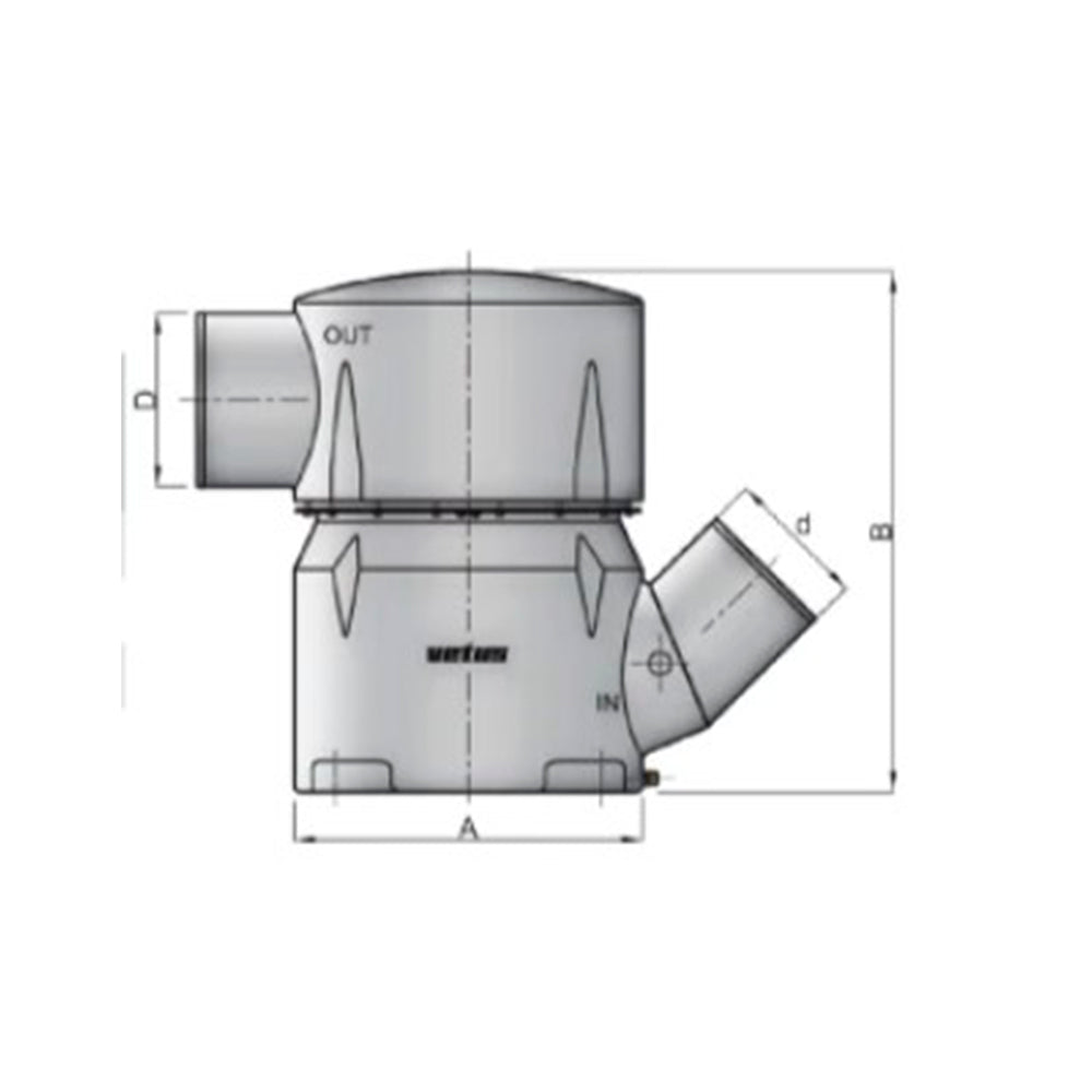 Vetus Exhaust Waterlock - Plastic Waterlock Type MGL Inlet 6" - 45 Degrees, Outlet 8"_Additional1