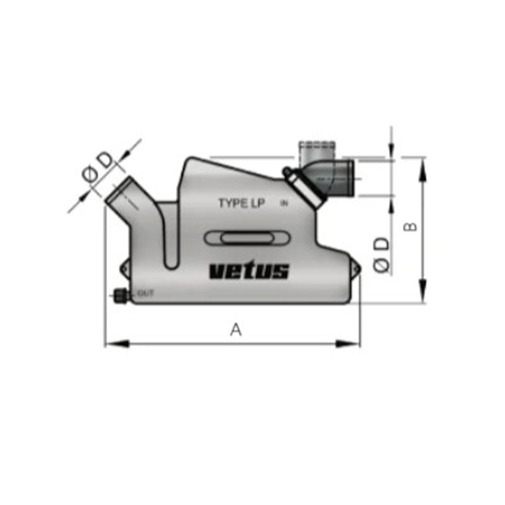Vetus Exhaust Waterlock - Plastic Waterlock Type WLOCKLR, with Rotating Inlet 1 9/16"_Additional1