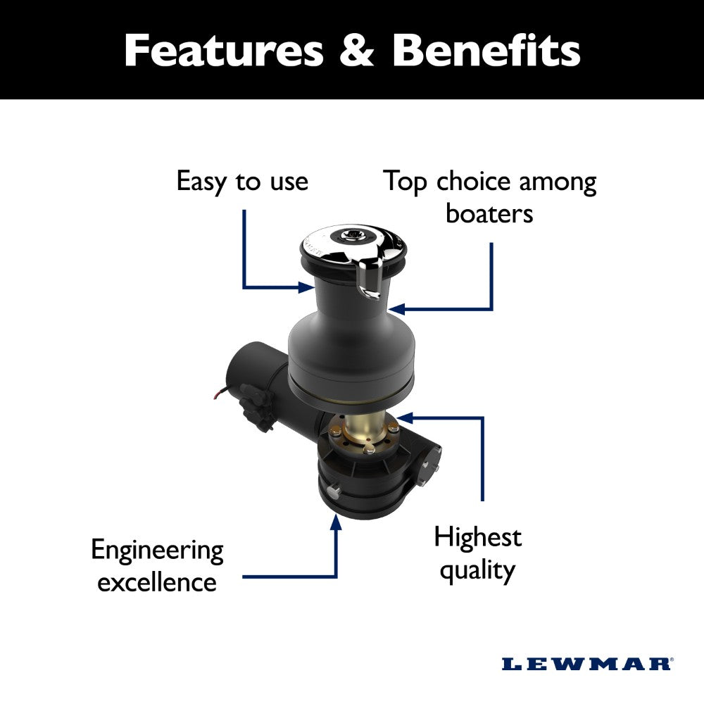 Lewmar Electric Winch EVO Size 50 - 12V / Aluminum Black / Two Speed Winch / Complete Kit