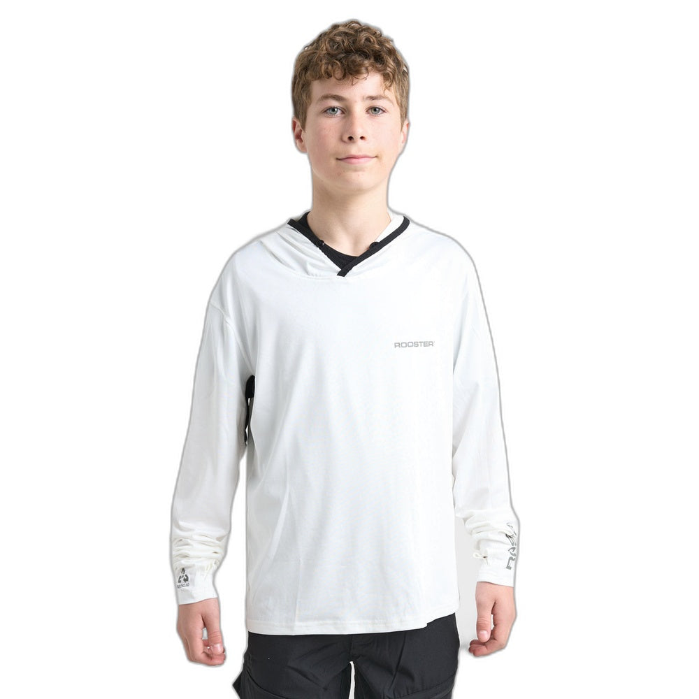 Rooster Junior Quick Dry UVF Hooded T-Shirt Long Sleeved - White (146031)
