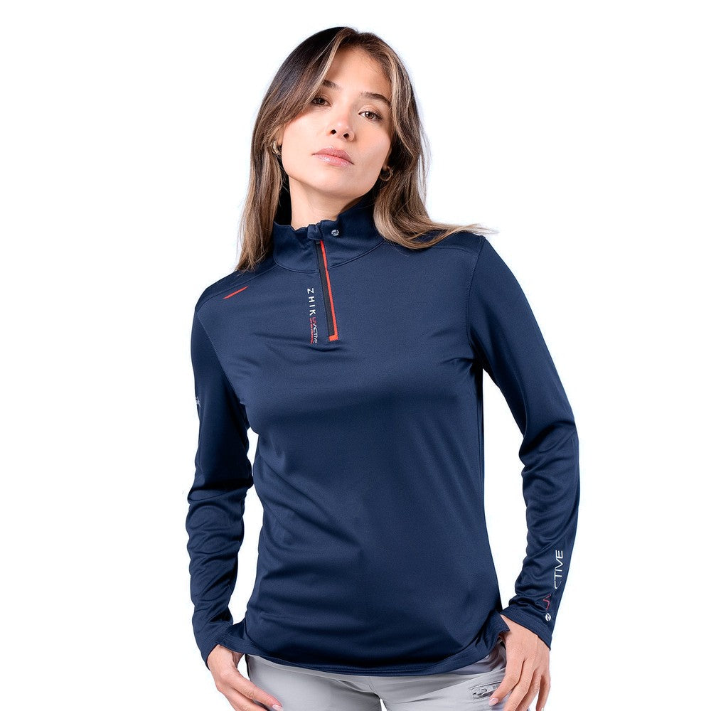 Zhik Womens UVActive High Collar 1/4 Zip Top - Navy