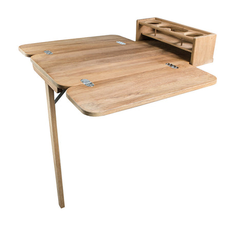 Whitecap solid teak folding cockpit table with a built-in four-cupholder caddy