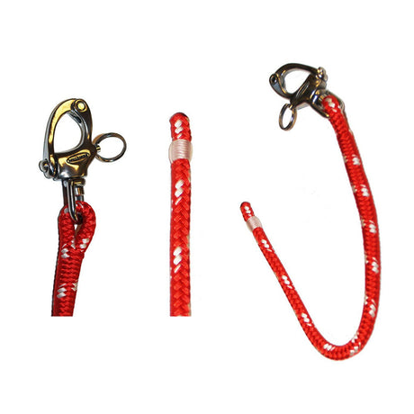 Sailboat line with a finished eye splice and whipped tail, fitted with a snap shackle
