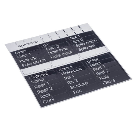 Spinlock Rope Clutches Handle Labels sheet, printed in English, French and German