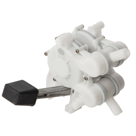 Whale Gusher foot-operated manual galley pump, white plastic double-diaphragm pump with black foot pedal