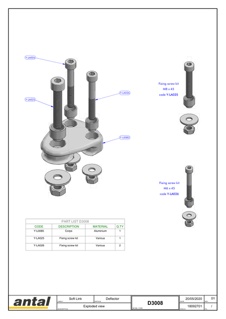 Antal Soft Link Deflectors — Exploded Views & Dimension Drawings