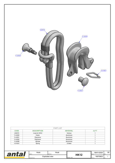 Antal Soft Link Hooks — Exploded Views & Dimension Drawings
