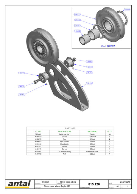 Antal Halyard Blocks (Mast Base) — Exploded Views & Dimension Drawings