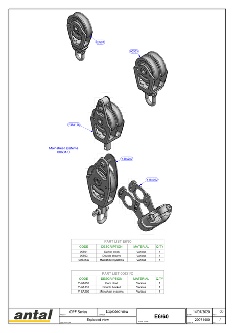 Antal OPF Mainsheet Systems — Exploded Views & Dimension Drawings
