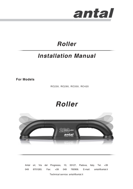 Antal Roller Cleats RC230–RC420 — Installation Manual, Exploded Views & Dimension Drawings