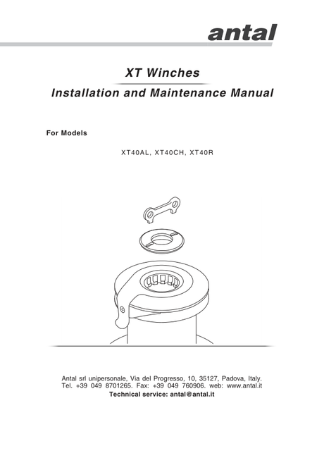 Antal XT40 Winches — Installation & Maintenance Manual, Exploded Views & Drill Templates