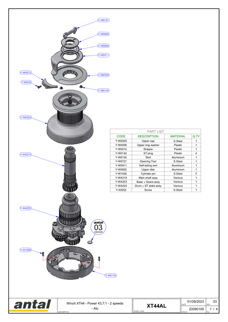 Antal XT44 Winches — Exploded Views & Drill Templates