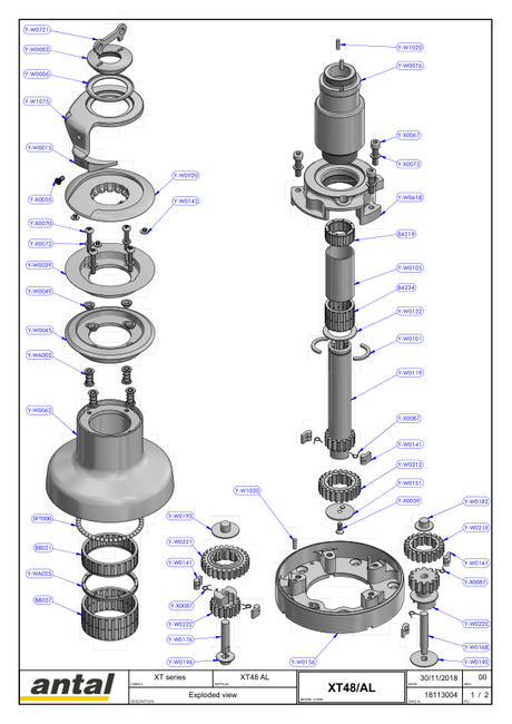 Antal XT48 Winches — Exploded Views & Drill Templates