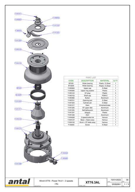 Antal XT76 Winches — Exploded Views & Dimension Drawings
